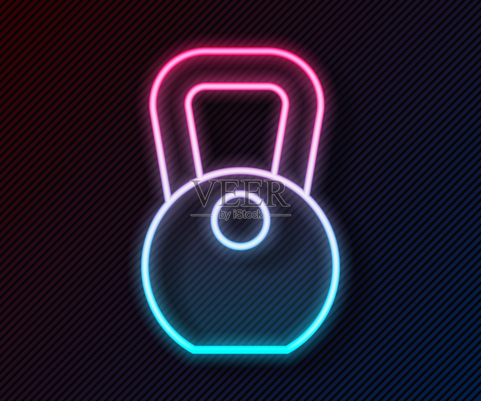 发光的霓虹线重量图标孤立的黑色背景。公斤重量块,用于举重和秤。质量的象征。向量插画图片素材