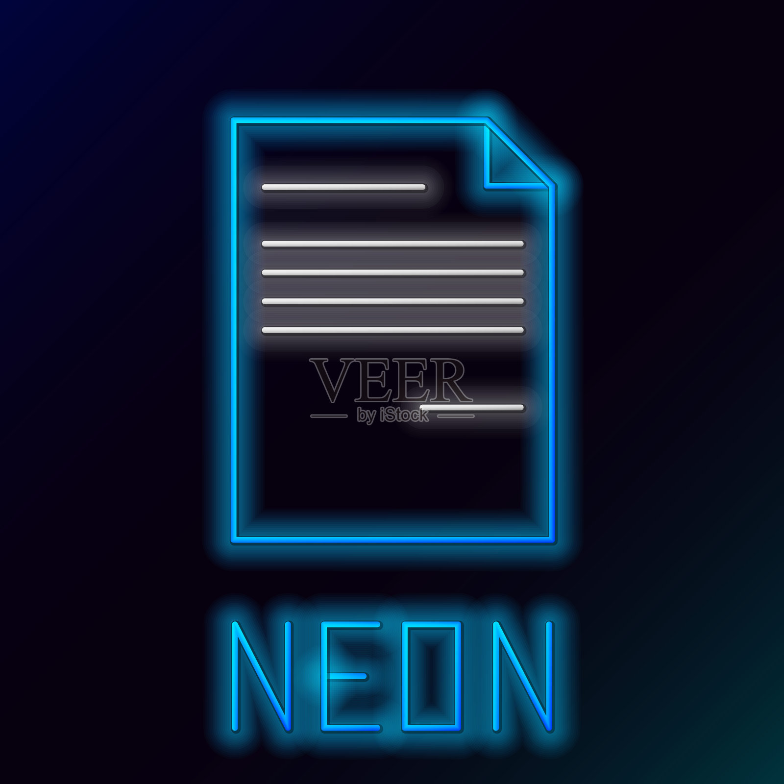 蓝色发光的霓虹灯线文档图标孤立的黑色背景。文件图标。清单图标。经营理念。色彩缤纷的轮廓概念。矢量图插画图片素材