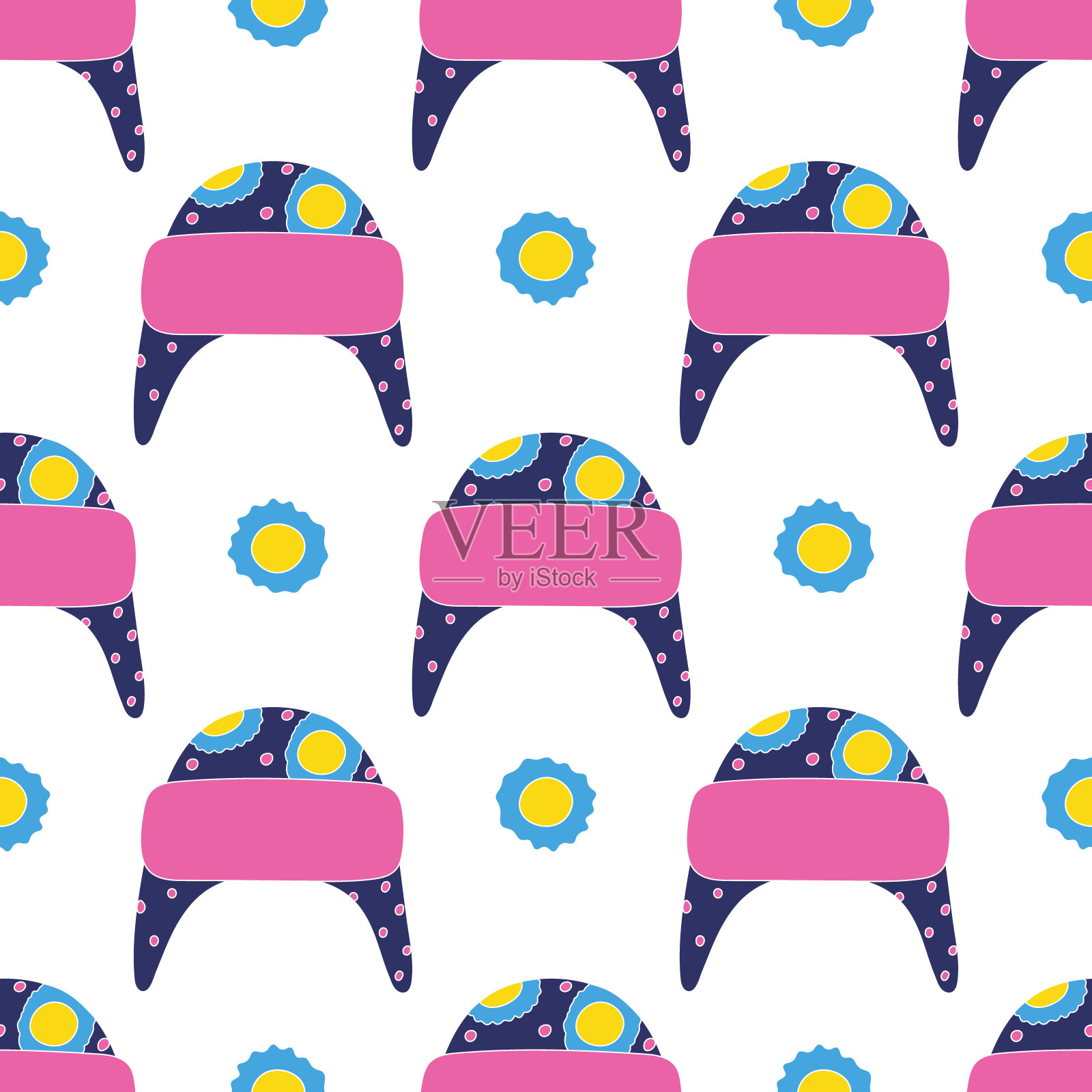 冬天孩子的帽子。无缝的插图。用于织物、包装纸或墙纸的设计插画图片素材