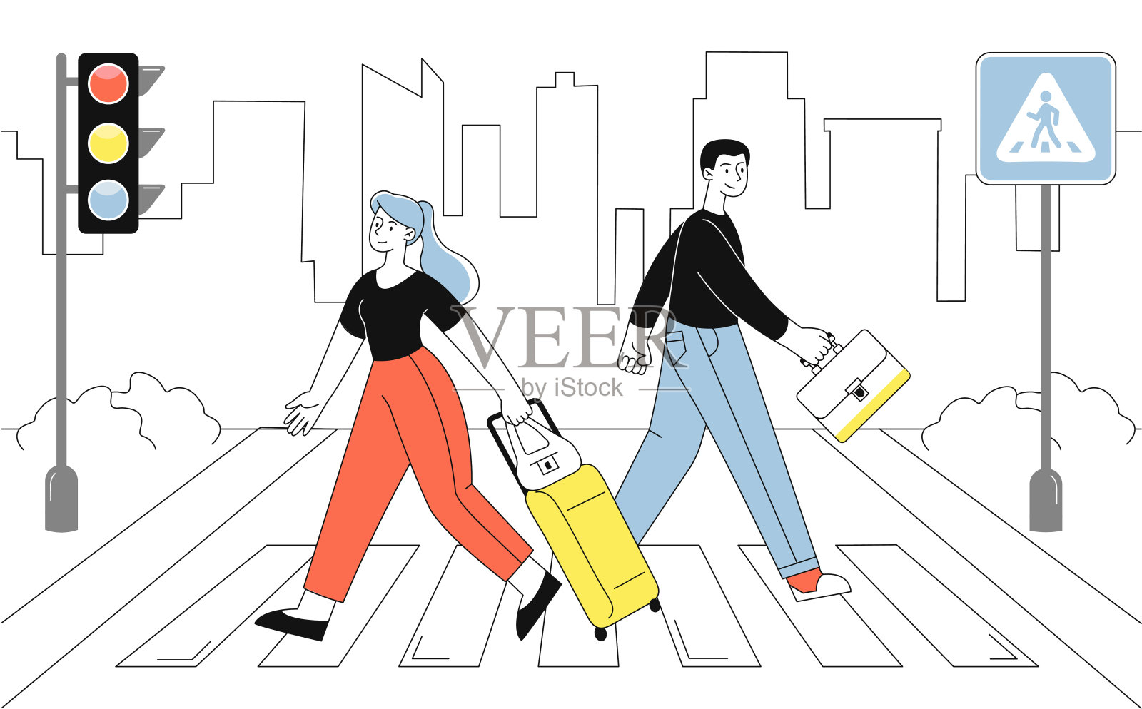 人行横道矢量线概念插画图片素材