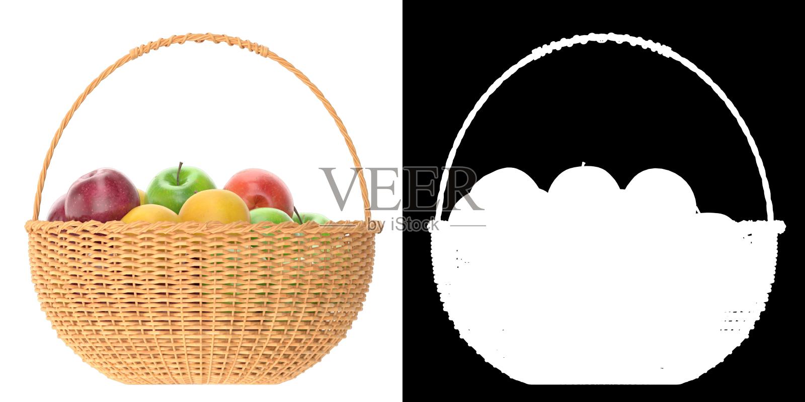 苹果在编织的篮子里照片摄影图片