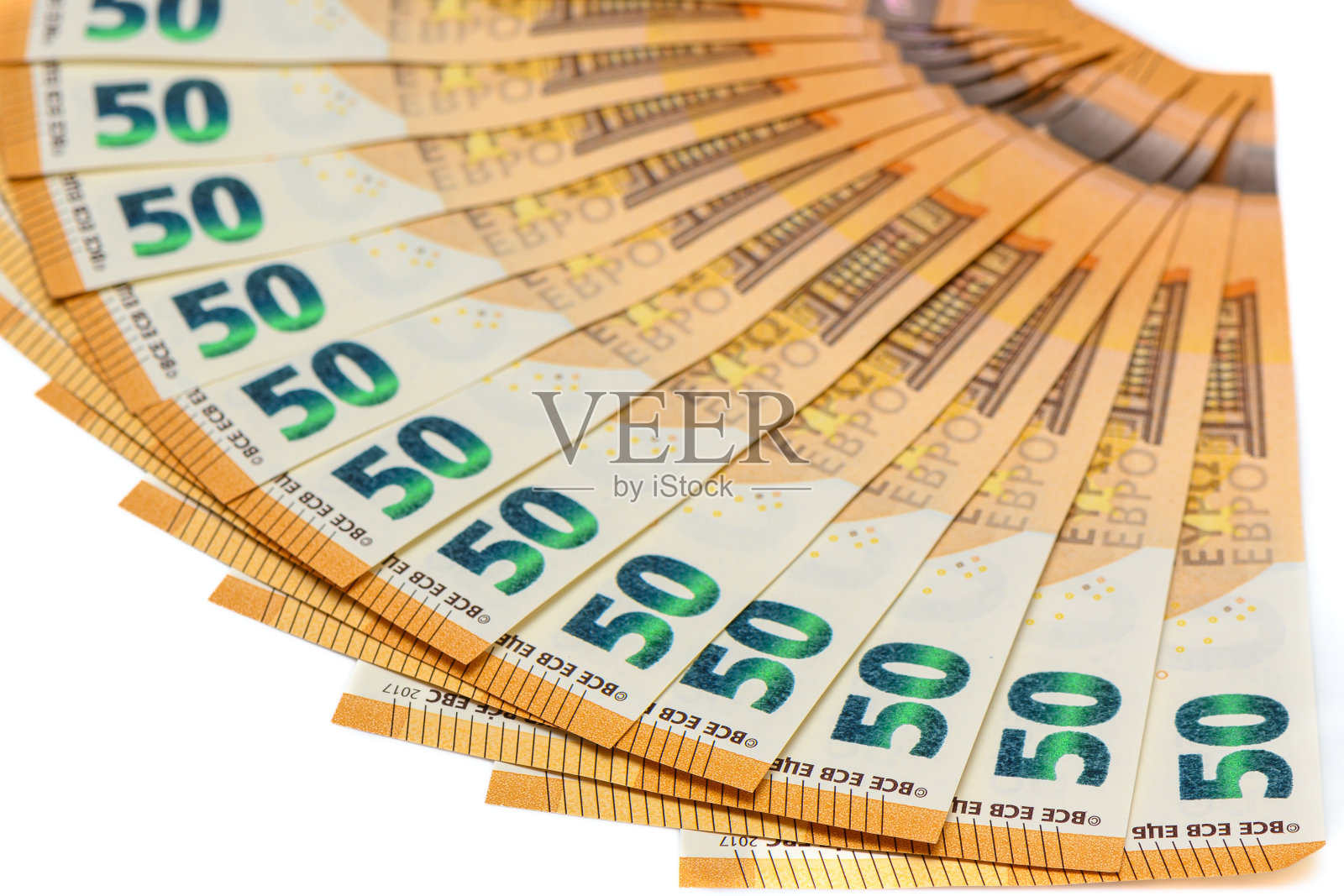 白色背景上的50欧元纸币照片摄影图片