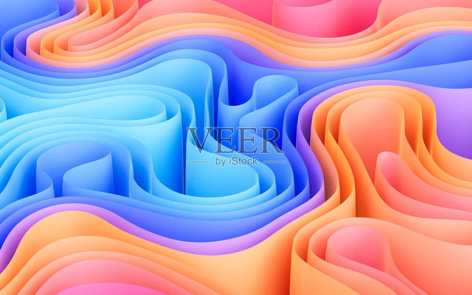 抽象流动的曲线,折叠的丝带,时尚壁纸与波浪层。照片摄影图片