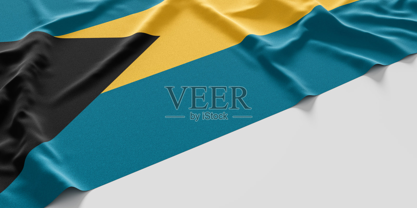 巴哈马国旗。织物纹理巴哈马国旗孤立在白色背景。三维演示照片摄影图片