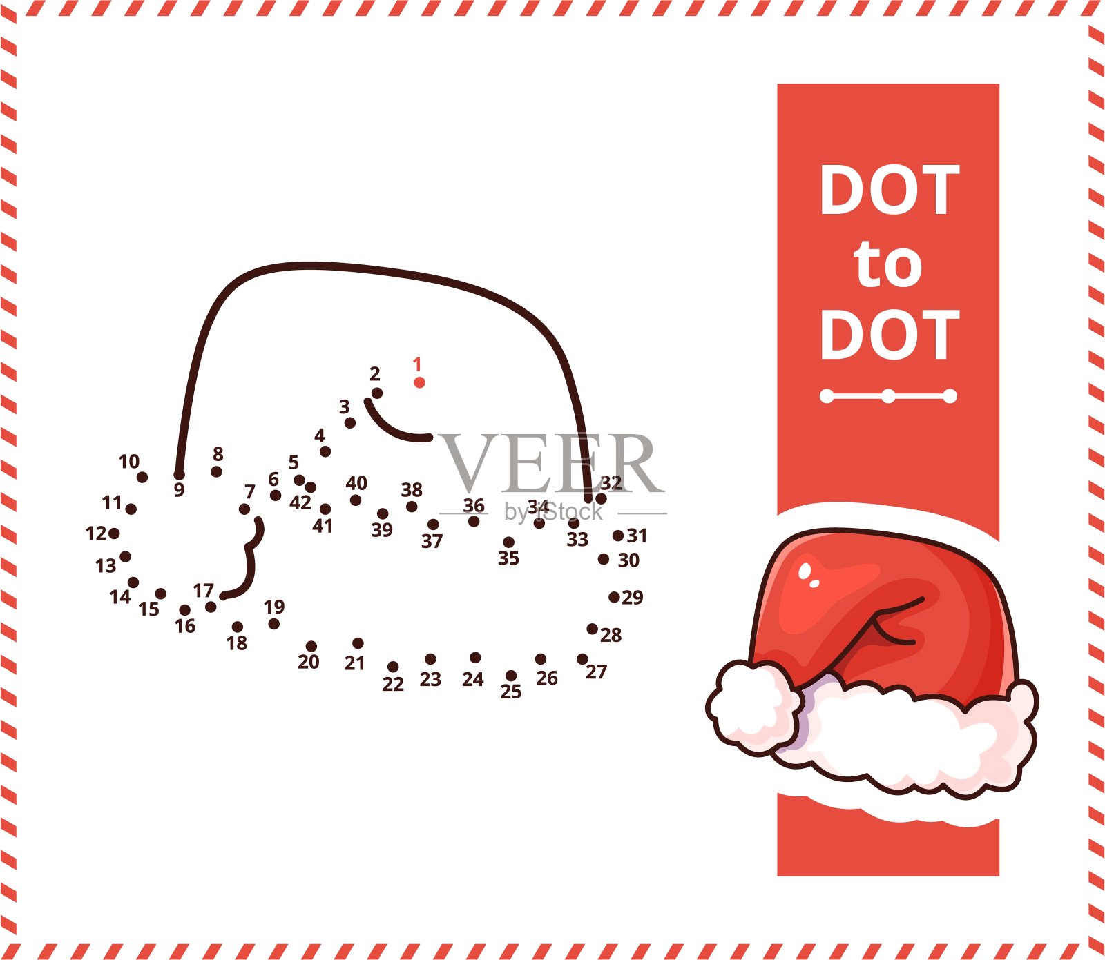 把点连起来,画出卡通红色的圣诞老人帽子。插画图片素材