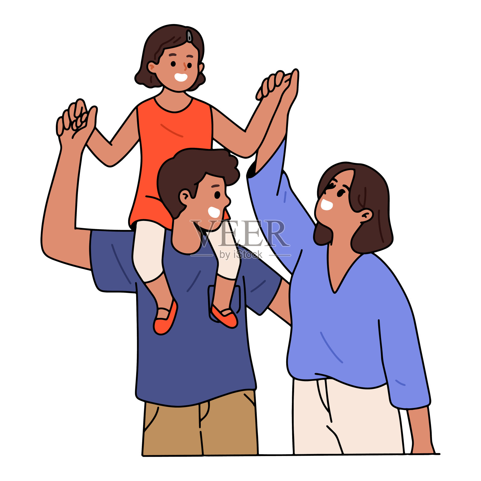 一个幸福的家庭在一起欢笑插画图片素材