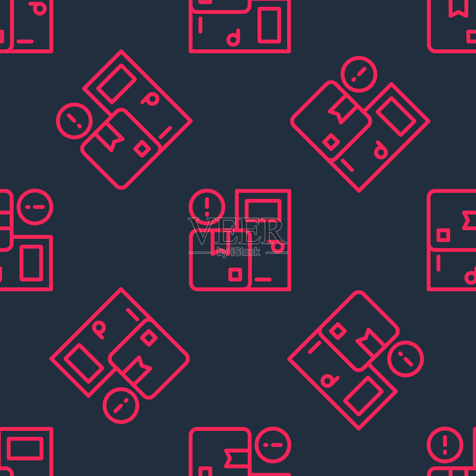 红线送货上门服务图标隔离无缝图案黑色背景。向量插画图片素材