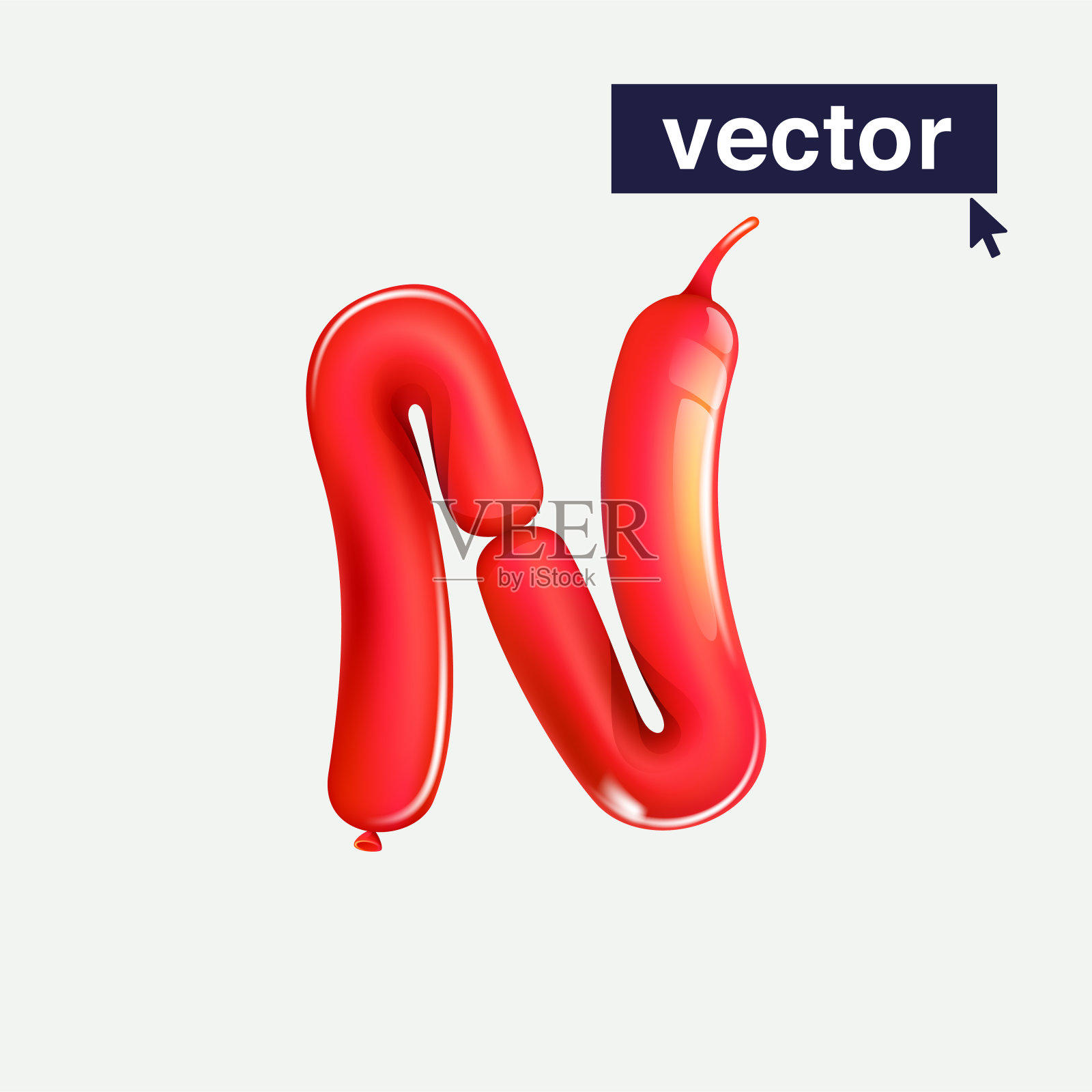 字母N标志在气球扭曲的风格。逼真的3D渲染标志。矢量图标黑色星期五,圣诞节和新年的销售。插画图片素材
