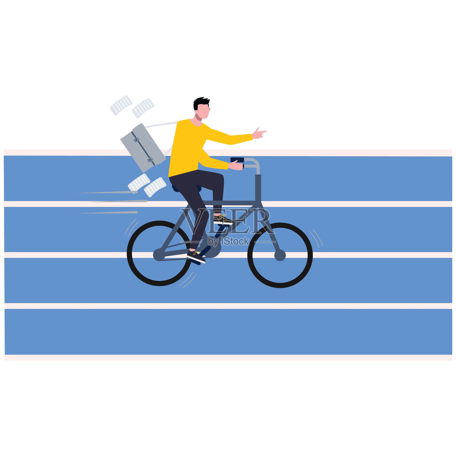 商人骑在自行车上插画图片素材
