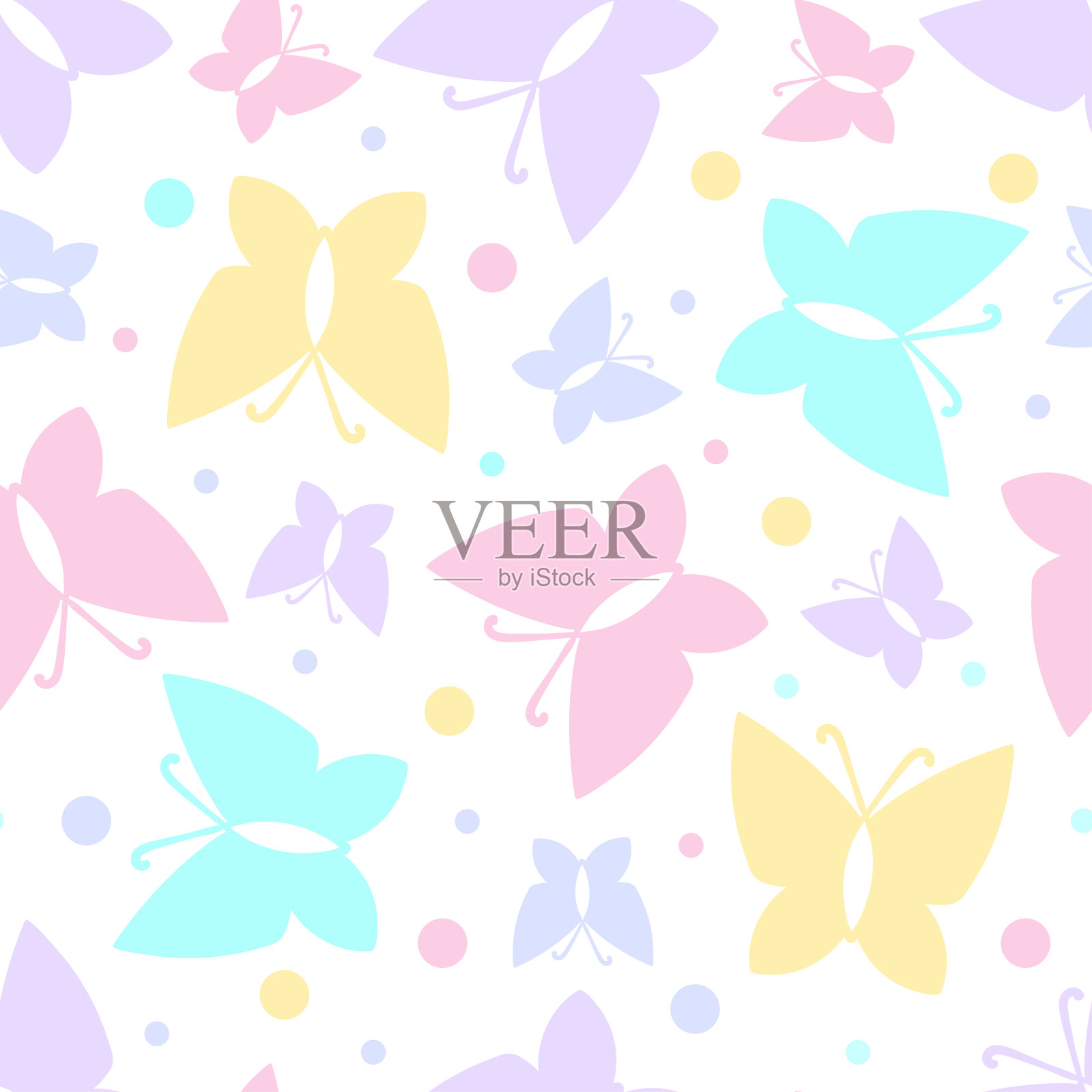 无缝图案与蝴蝶在一个白色的背景。向量。插画图片素材