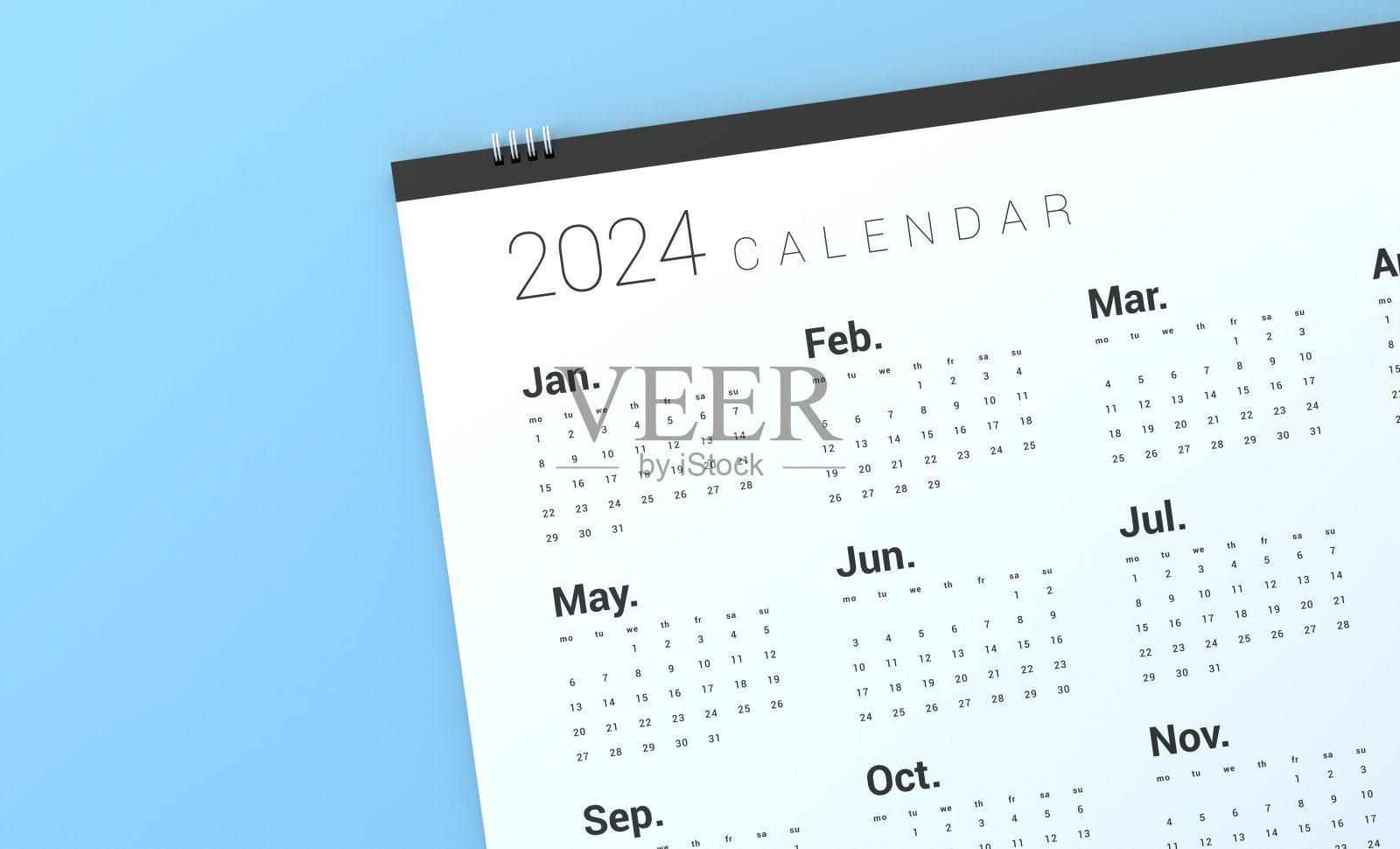 2024日历上的蓝色背景照片摄影图片