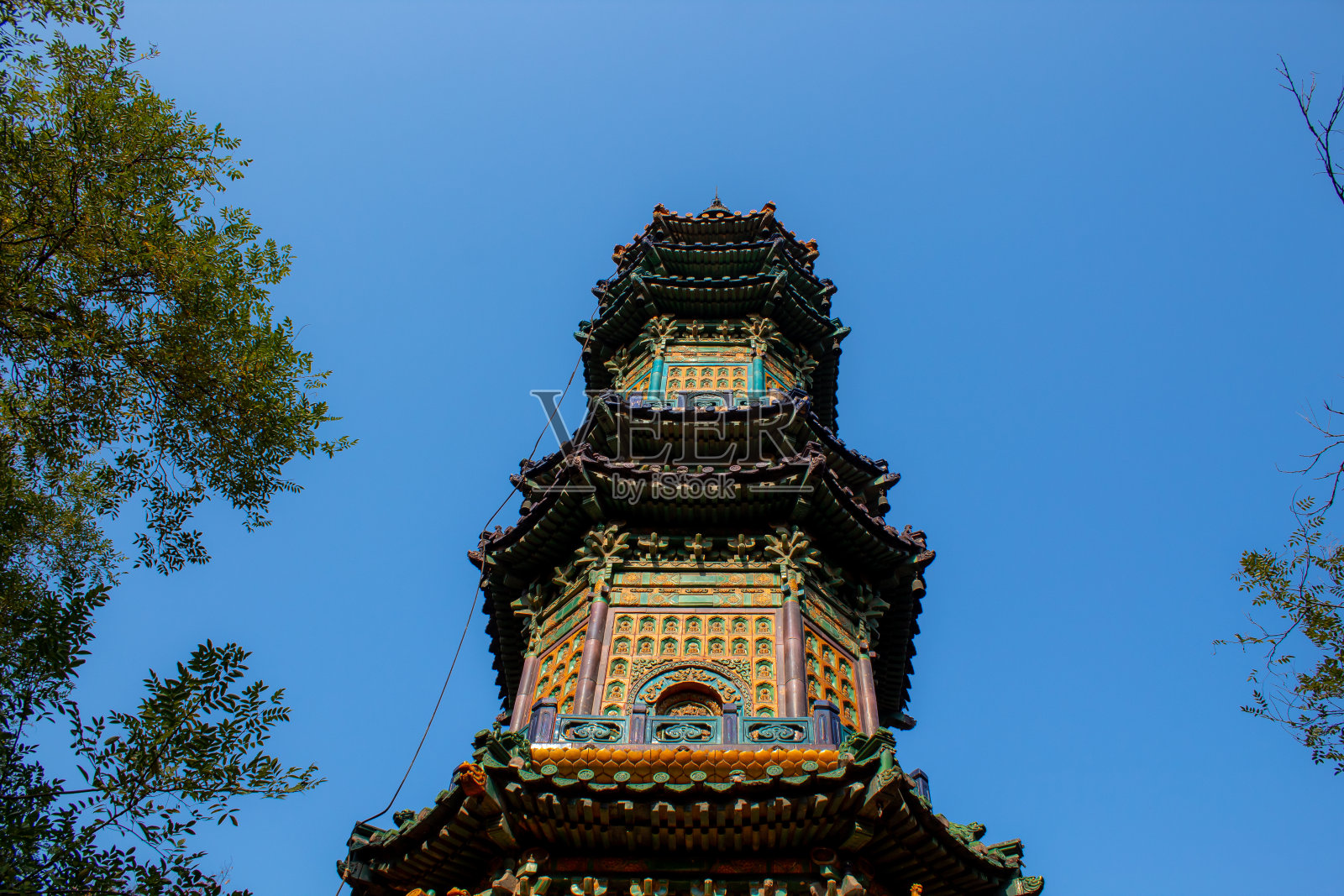 近距离观察屋顶上的佛像细节,颐和园照片摄影图片