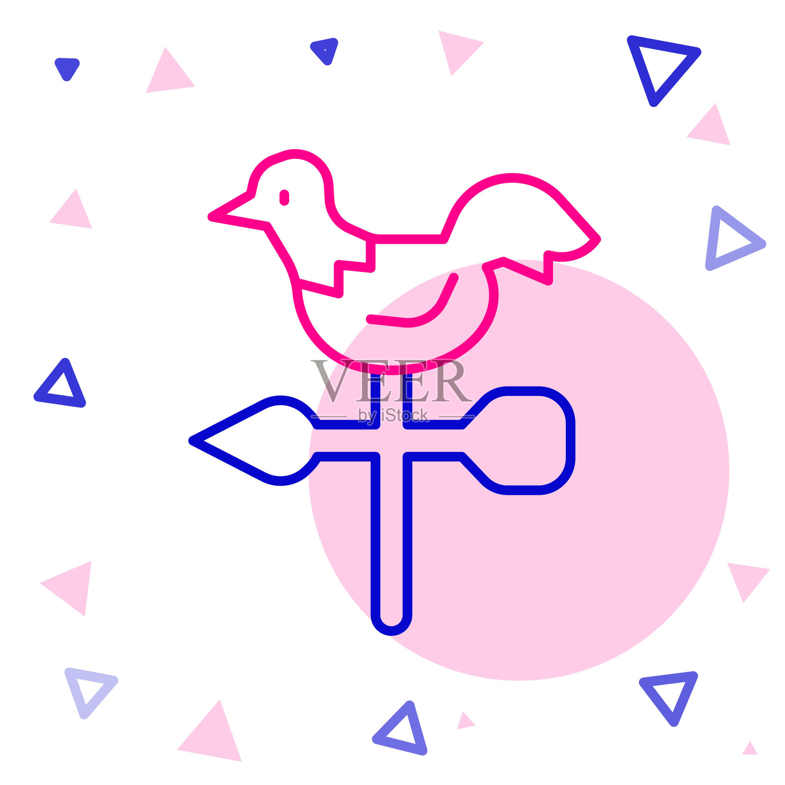 线公鸡风向标图标孤立的白色背景。随风倒的迹象。Windvane公鸡。色彩缤纷的轮廓概念。向量插画图片素材