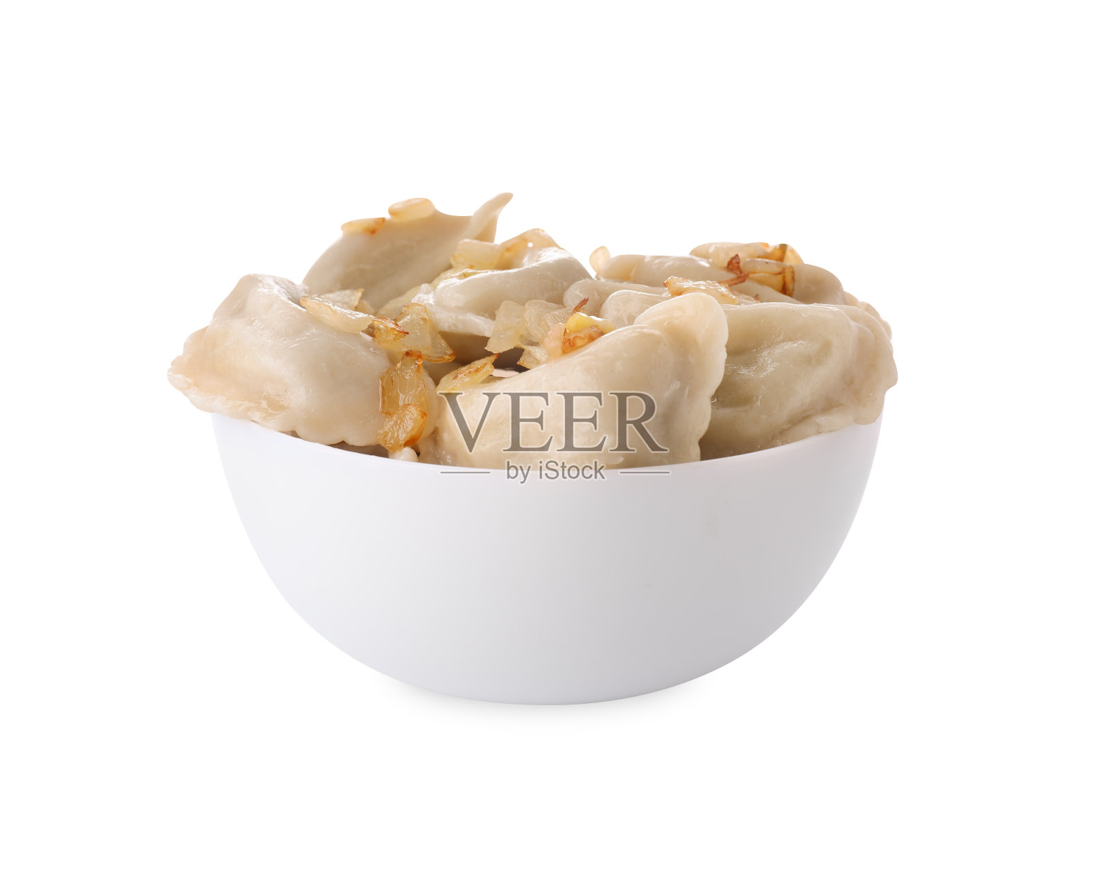 美味的白底土豆洋葱饺子(varenyky)照片摄影图片