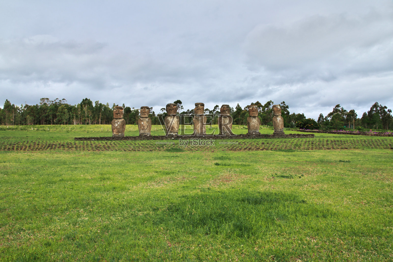 拉帕努伊岛。智利复活节岛阿胡阿基维的摩埃石像照片摄影图片