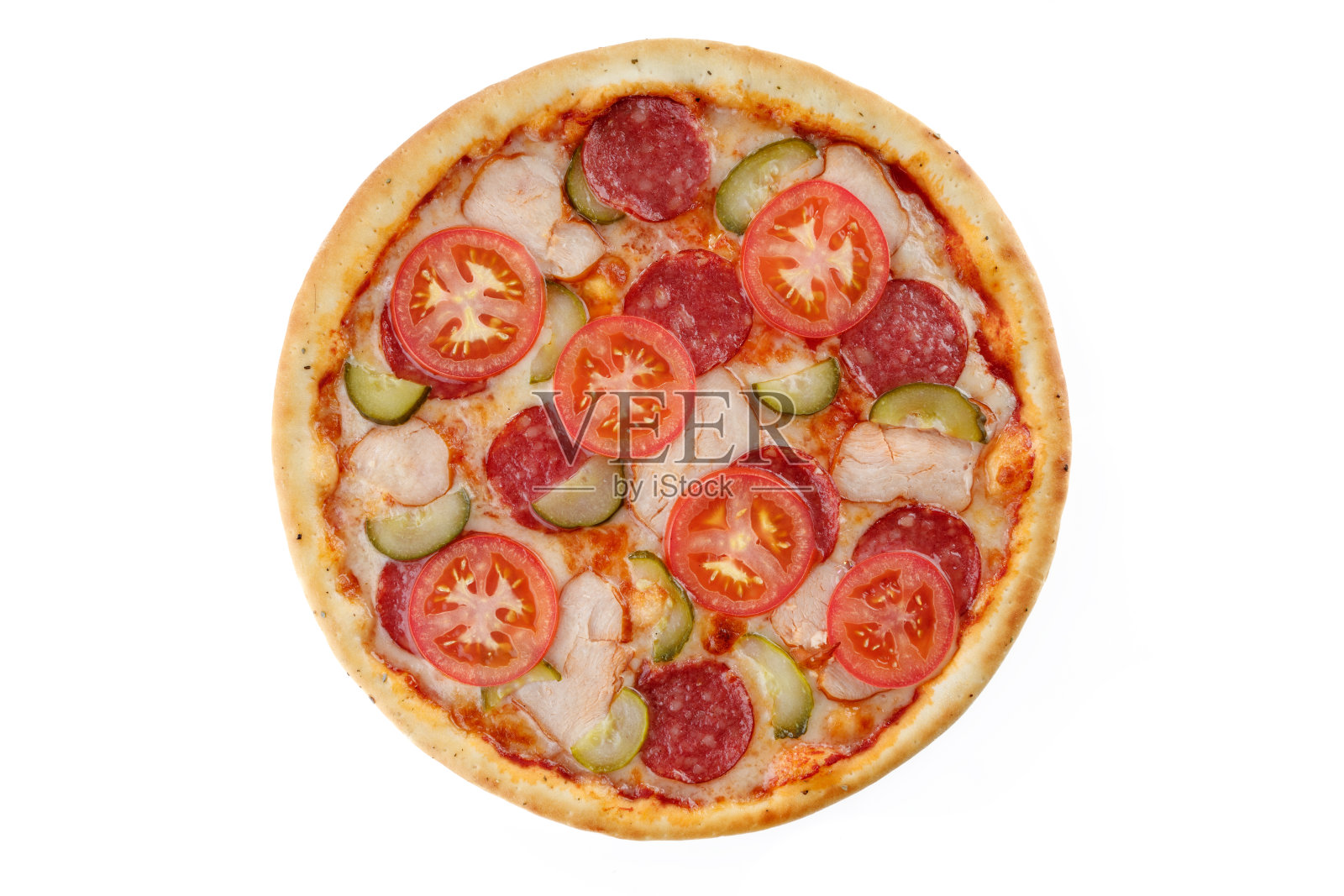 白底火腿香肠披萨,某外卖网站照片摄影图片