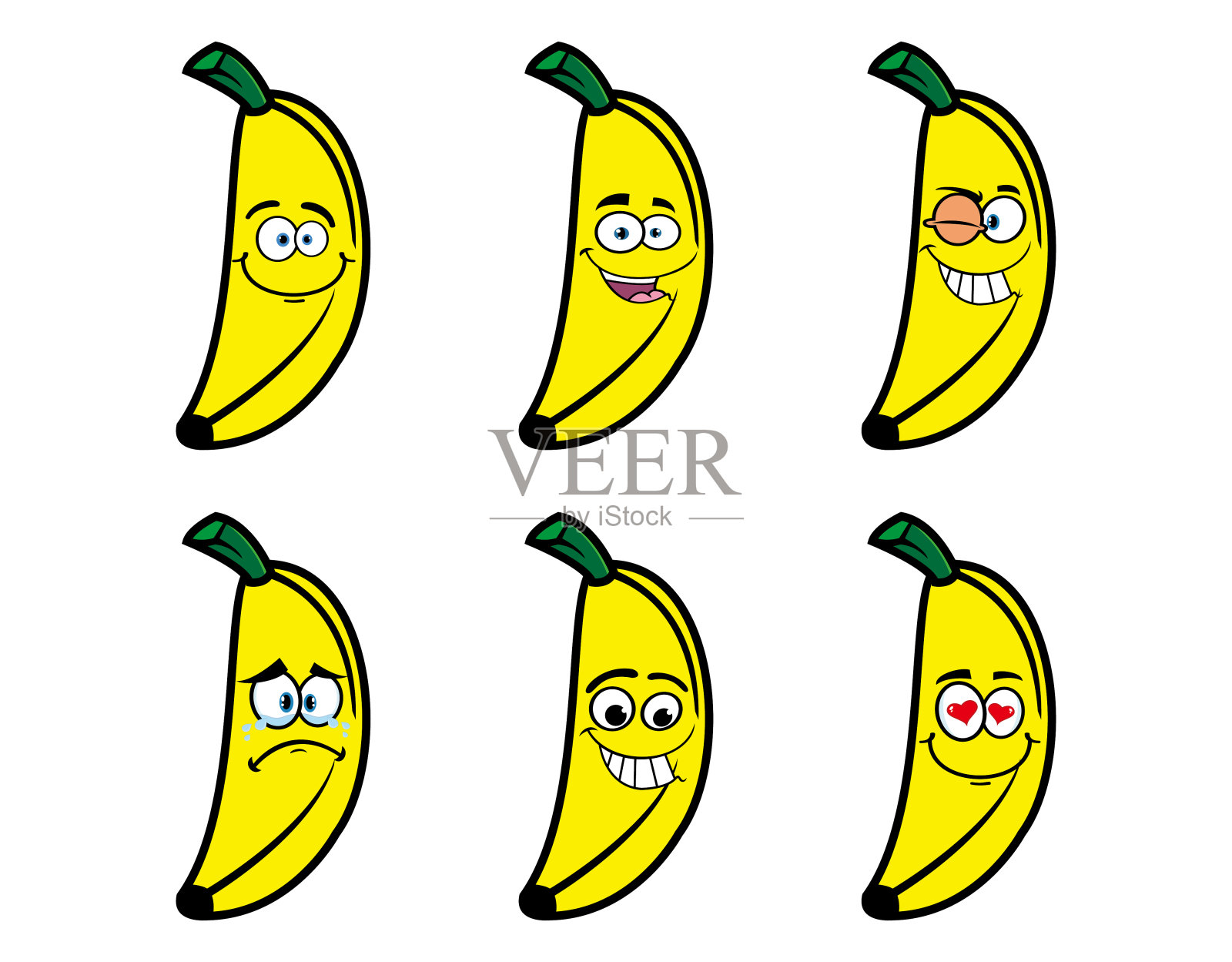 集收集微笑香蕉卡通吉祥物人物。矢量插图隔离在白色背景上插画图片素材