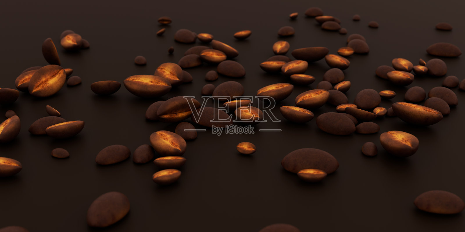 逼真的背景与下降烘焙咖啡豆与模糊效果。会飞的浓缩咖啡种子。咖啡颗粒爆裂为咖啡馆广告设计。横幅上有逼真的咖啡豆。三维演示照片摄影图片