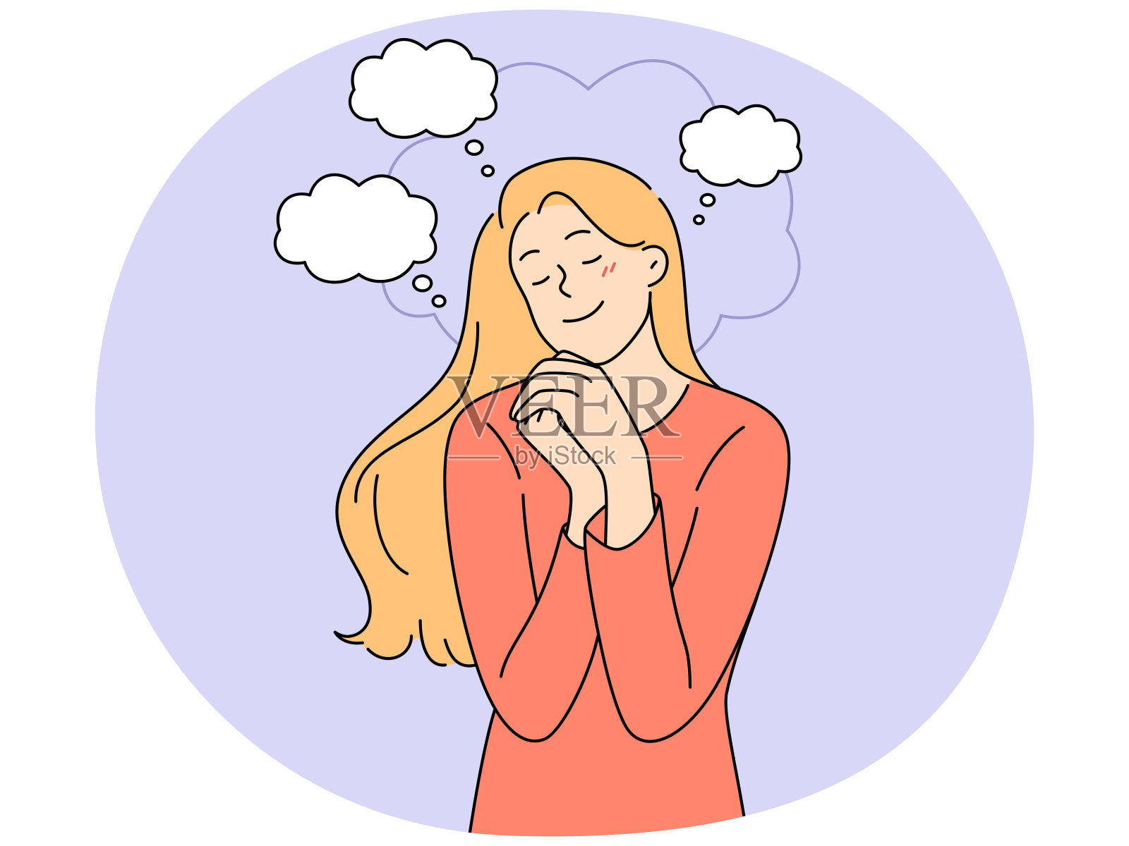 快乐的女孩幻想着幸福的未来插画图片素材