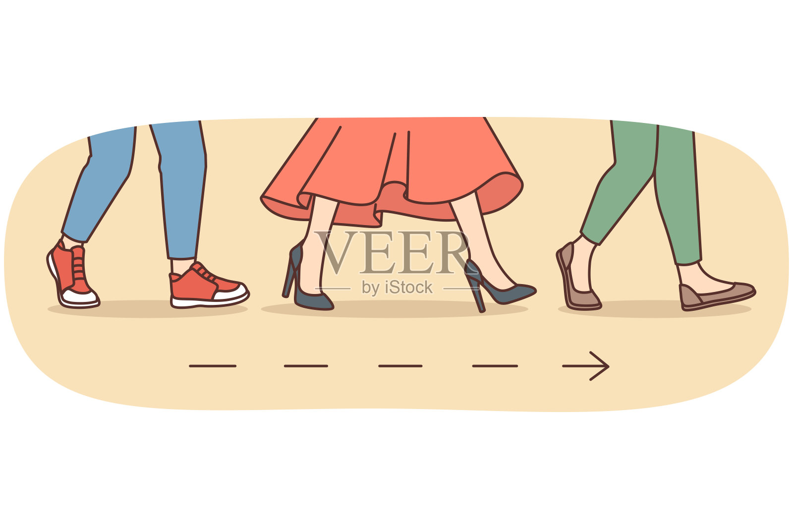 人的腿朝一个方向走插画图片素材