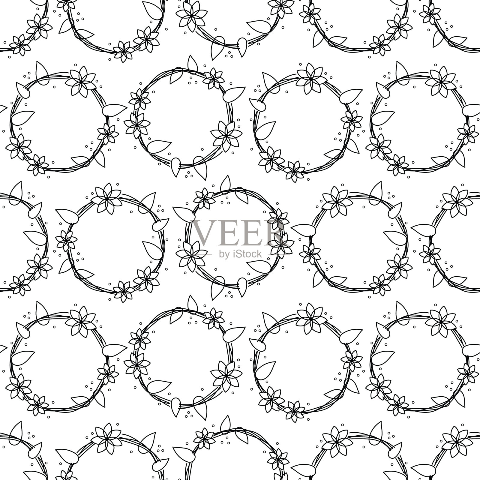 可爱和简单的花圈线艺术插图作为无缝图案设计插画图片素材