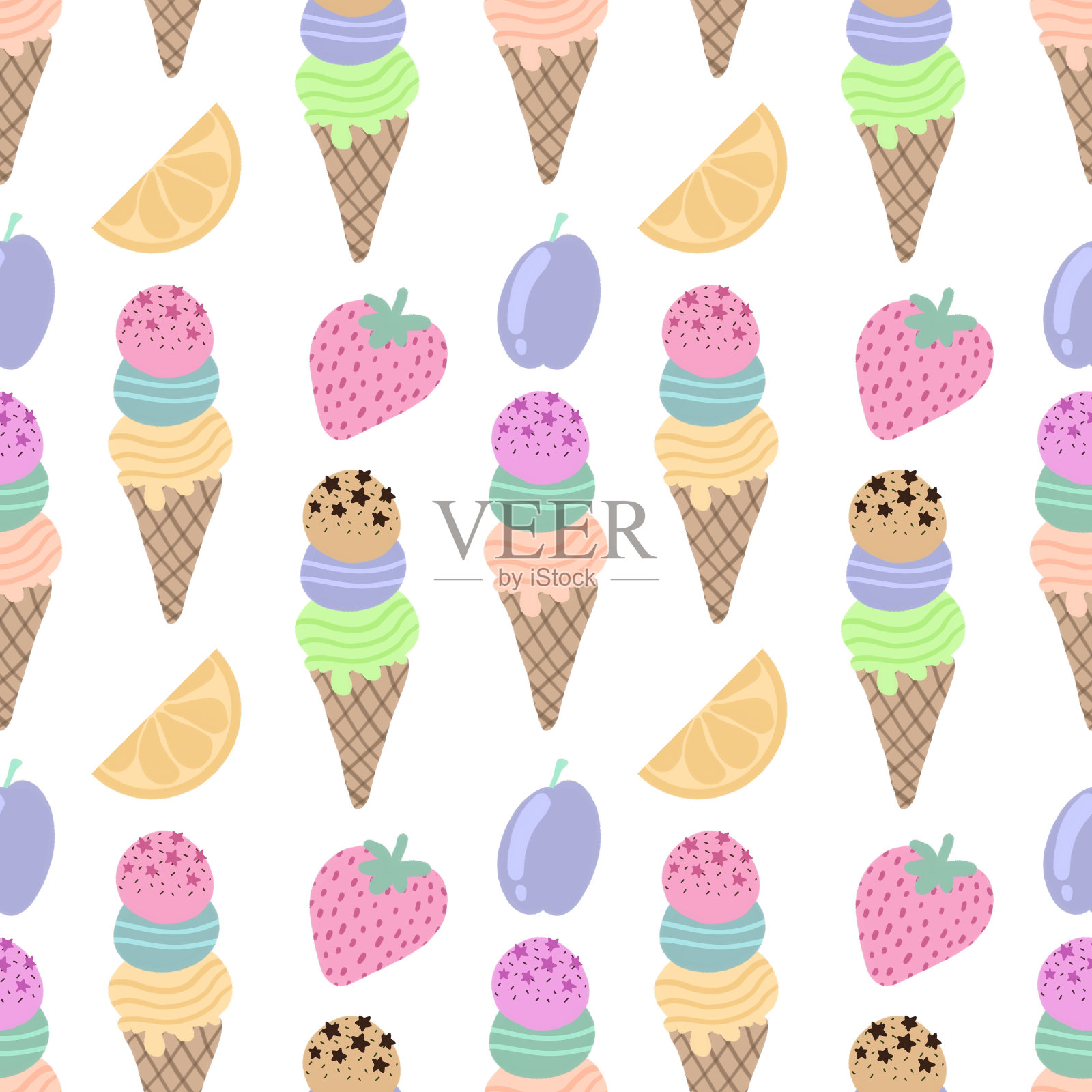 冰淇淋图案的面料和纺织品和儿童插画图片素材