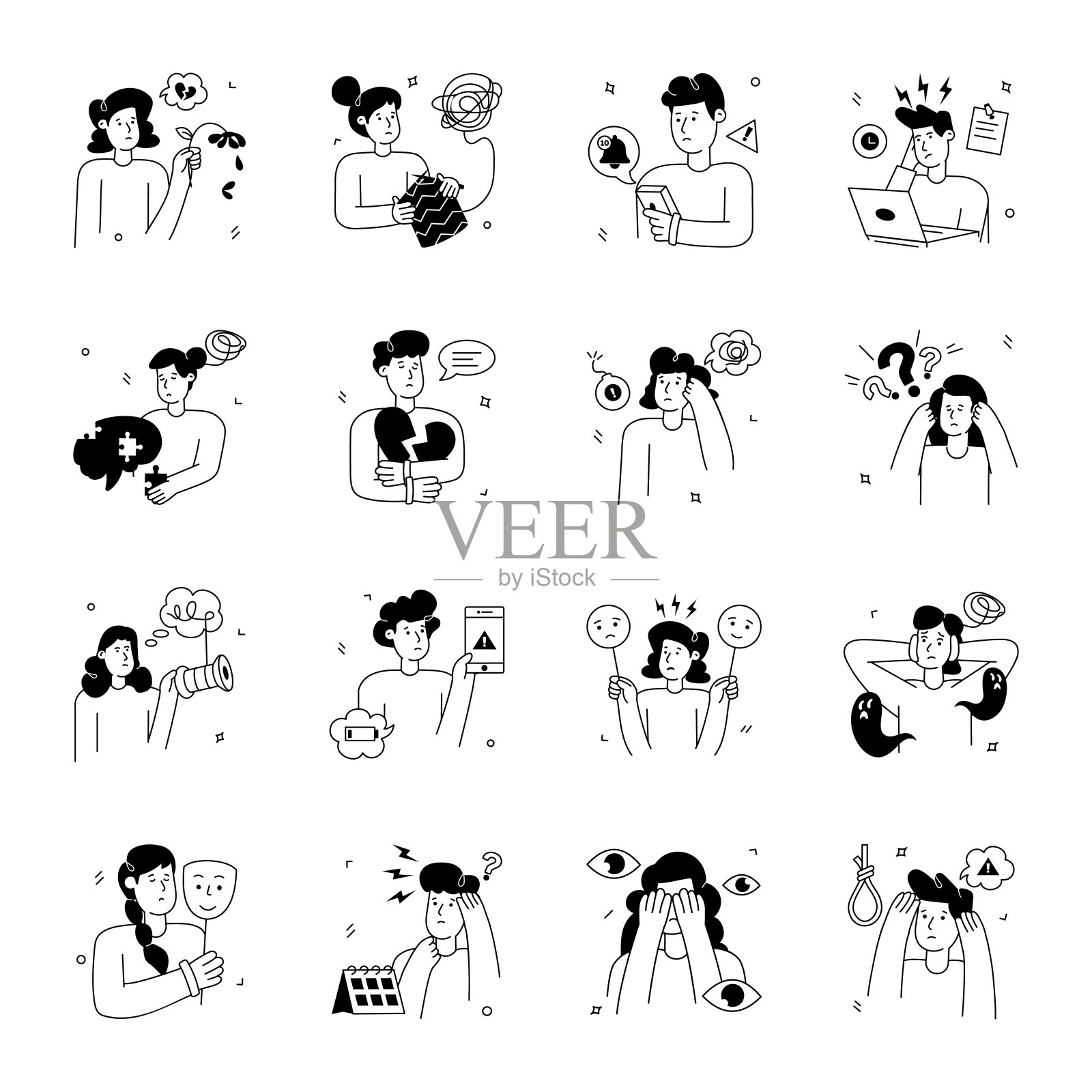 焦虑情绪字形插图合集插画图片素材