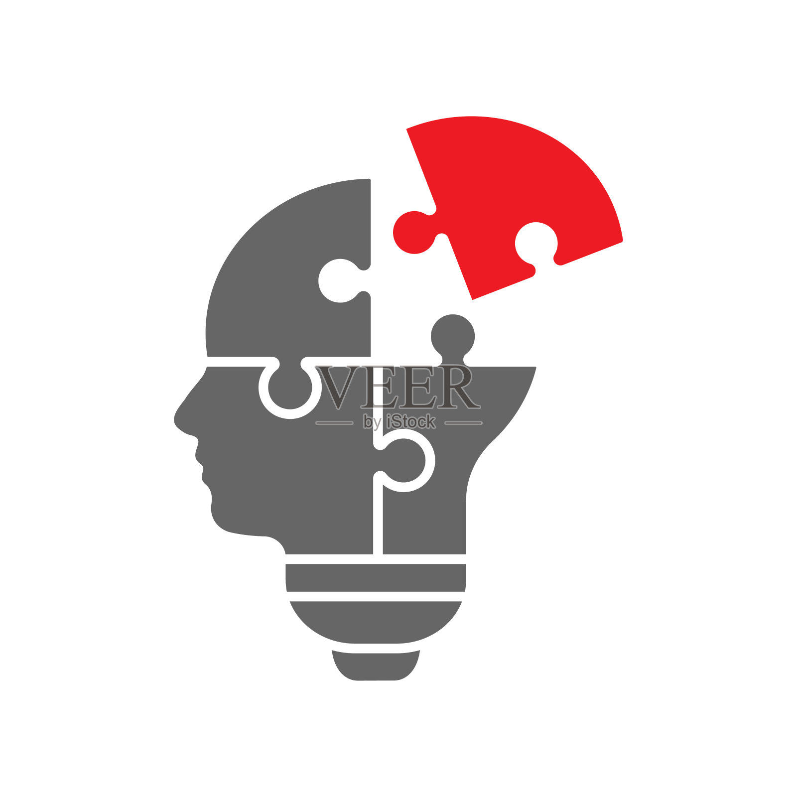 拼图头形状的想法灯泡。商业概念插图用于头脑风暴,创意,创新,团队合作和伙伴关系设计项目和演示。每股收益10插画图片素材