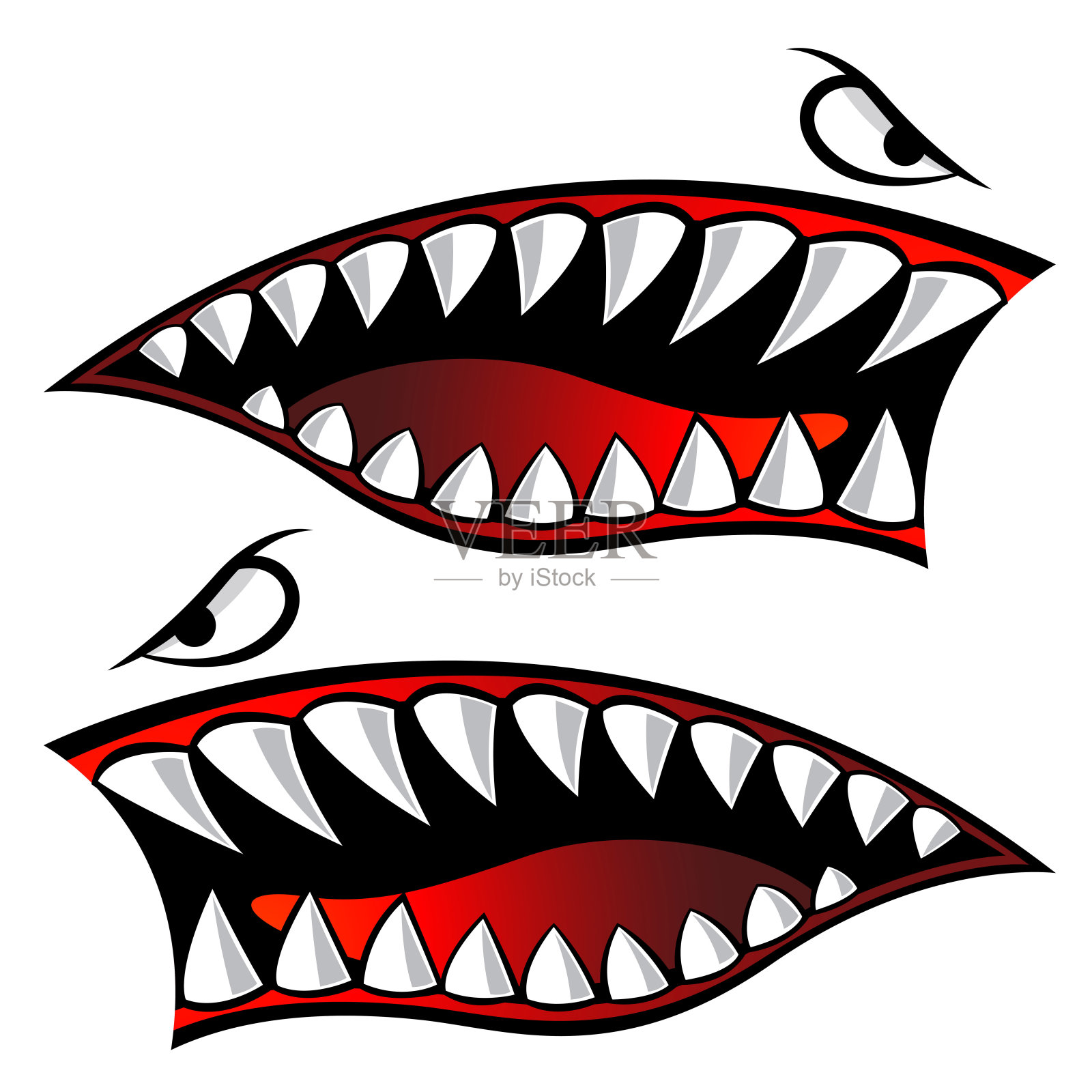 鲨鱼牙齿嘴贴纸皮艇船汽车卡车滑稽贴花汽车和摩托车贴花插画图片素材