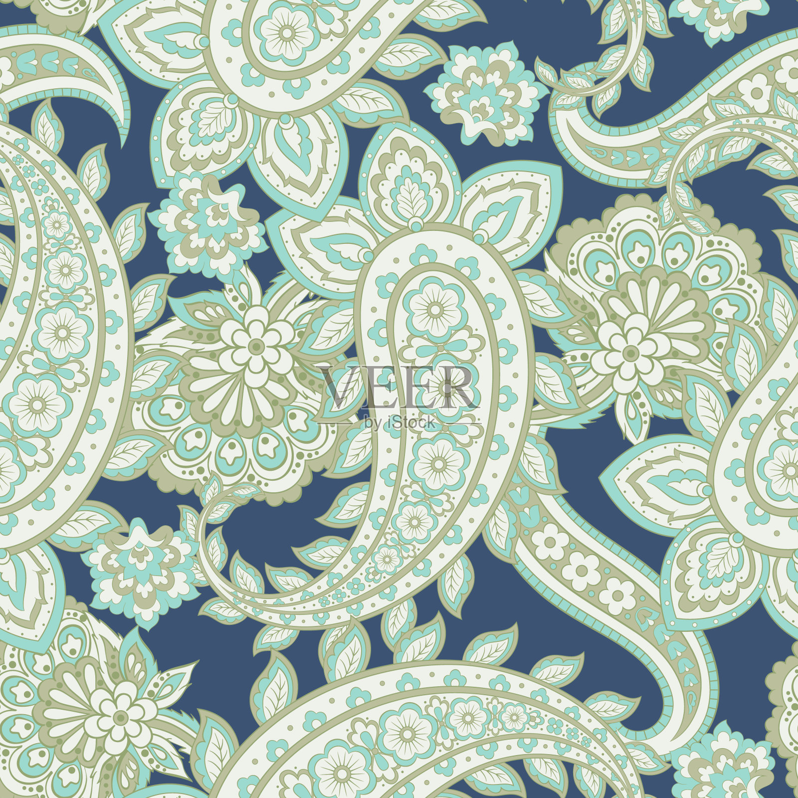 佩斯利风格花卉无缝图案。矢量装饰锦缎背景插画图片素材