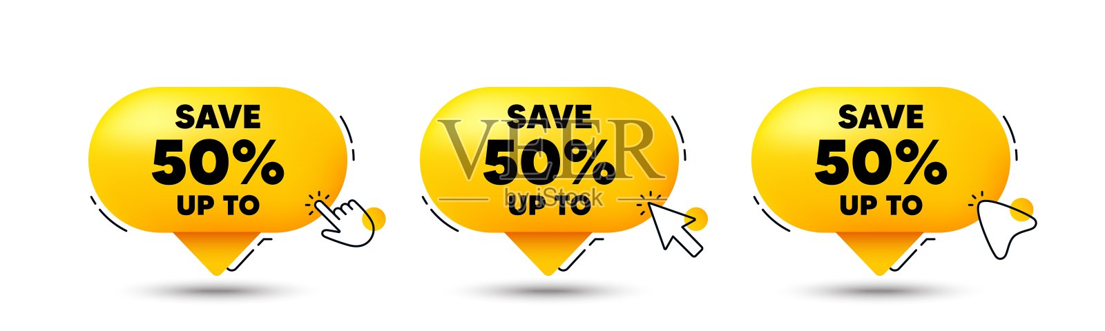 节省高达50%。折扣销售报价标志。点击这里按钮。向量插画图片素材