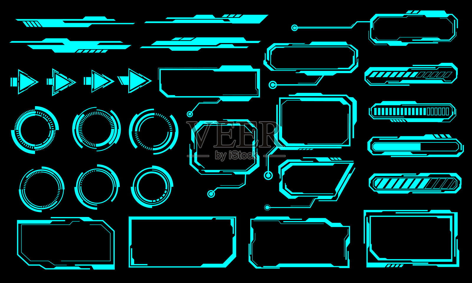 蓝线网络界面元素全息黑色设计超现代的未来主义向量插画图片素材