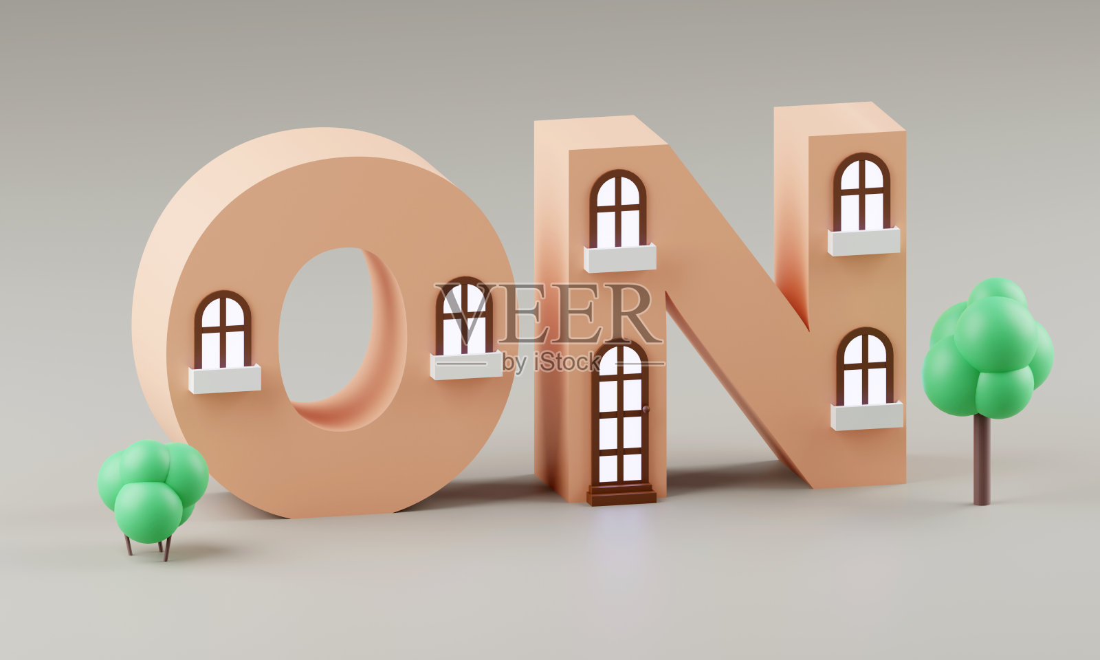 迷你概念3d渲染图上的小房子上的浅米色3d标志照片摄影图片