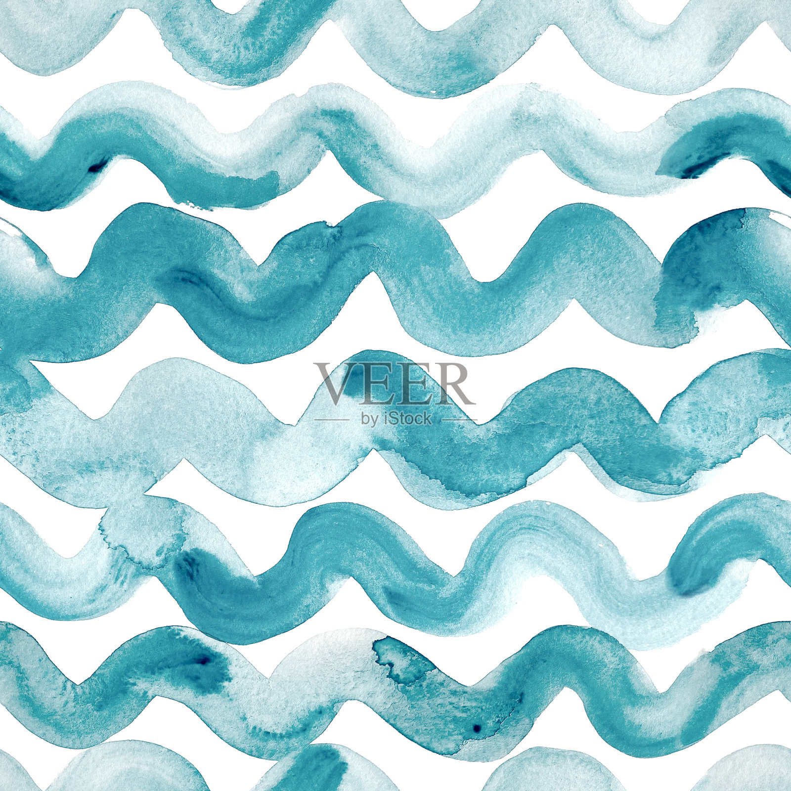 水彩图案与蓝色波浪照片摄影图片