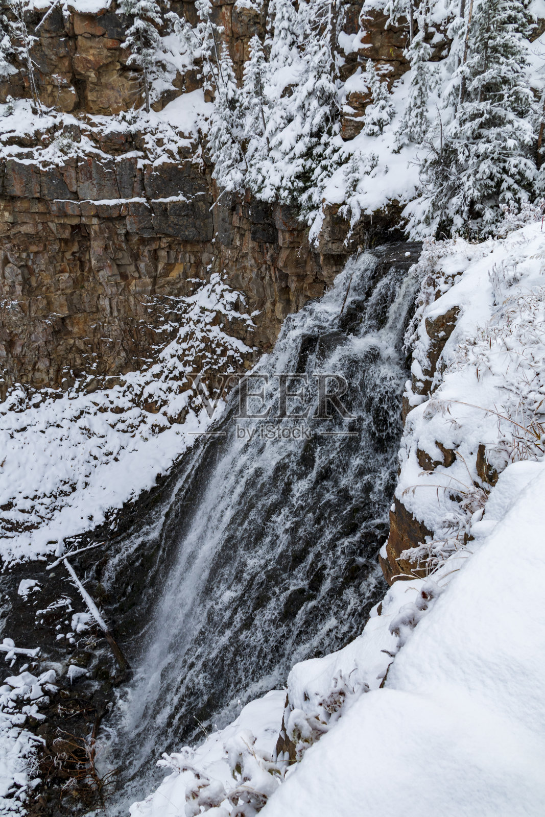 怀俄明州黄石国家公园金门峡谷大环线路上的冬日景观照片摄影图片