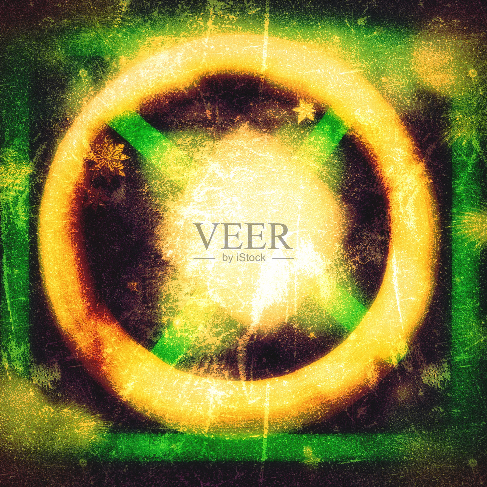 发光大黄圆与绿色背景的数字抽象艺术照片摄影图片