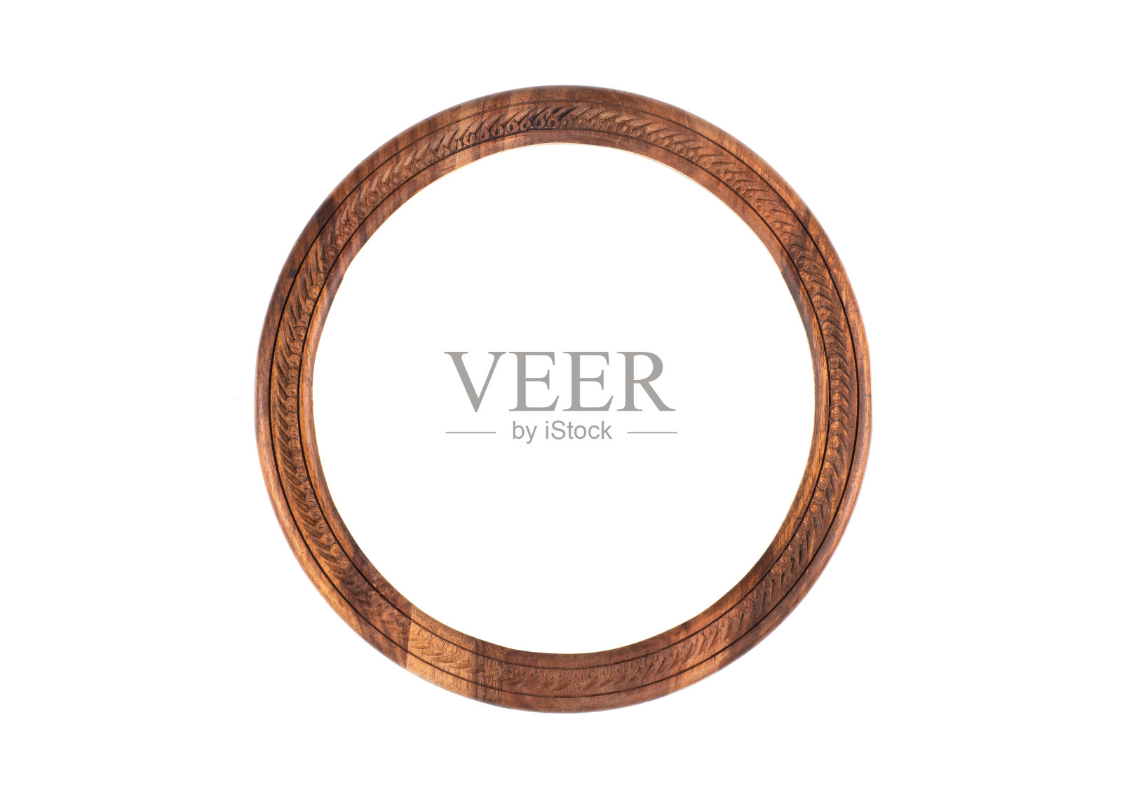 圆形木制框架孤立在白色背景照片摄影图片