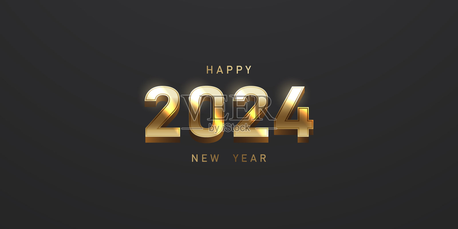 新年快乐2024与金色3d排版设计模板2024新年庆祝概念贺卡徽章和帖子模板插画图片素材