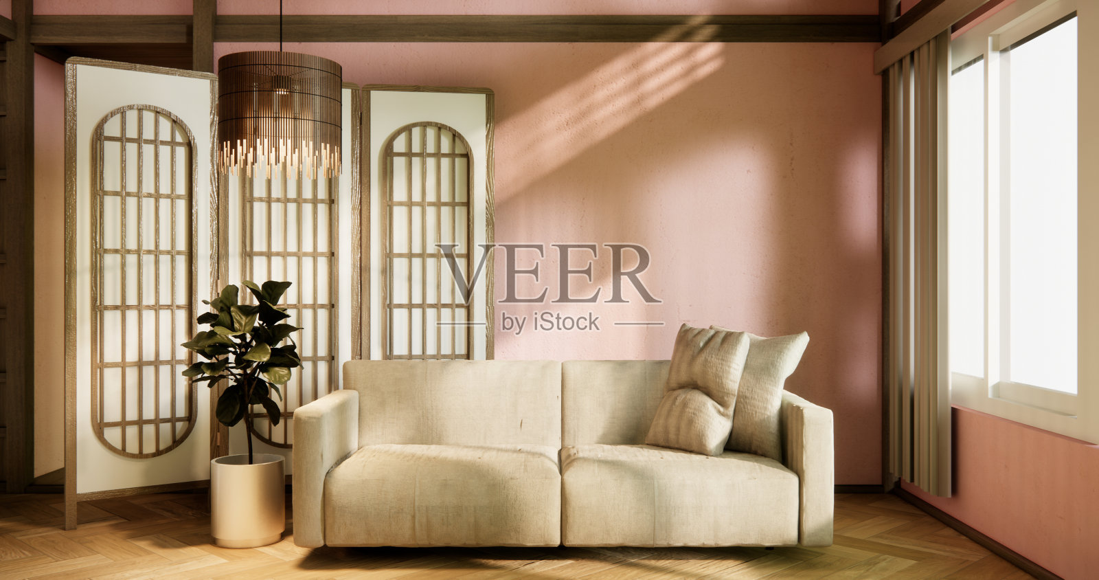 沙发、扶手椅设计极简日式风格。三维渲染照片摄影图片