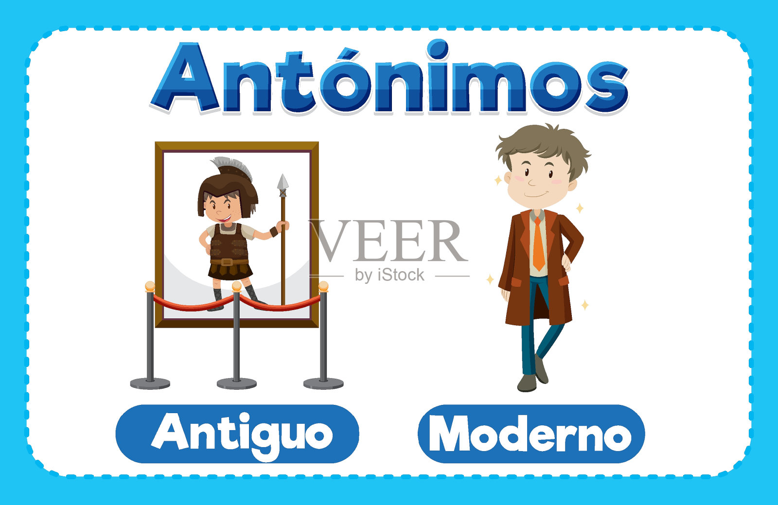 反义词:西班牙语的古代和现代插画图片素材