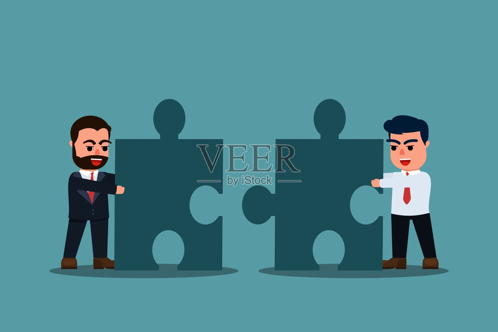 一个商人在帮忙拼拼图。作为一个团队一起工作以获得成功。团队隐喻和团队概念。矢量图插画图片素材