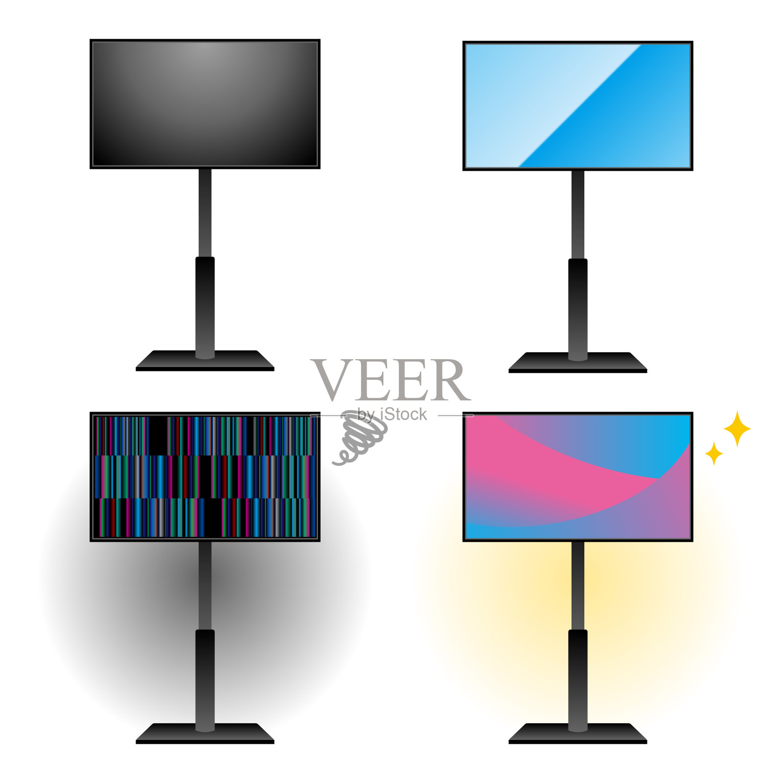 简单说明4台6号台电视机插画图片素材