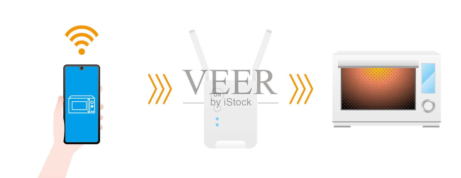 可以通过物联网智能手机操作的微波炉插画图片素材