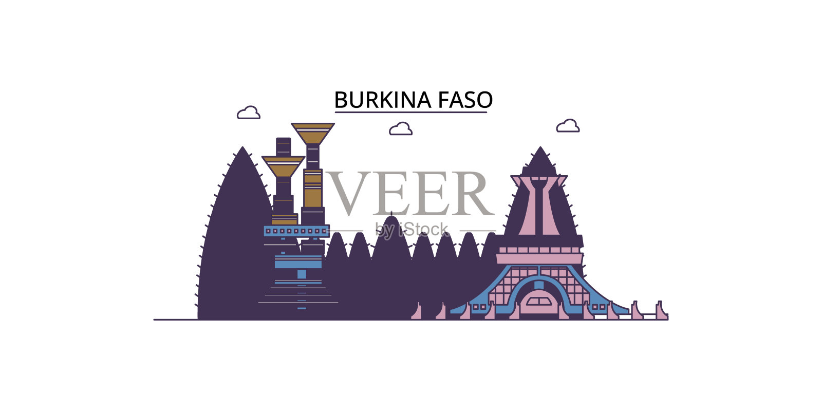 布基纳法索旅游地标,矢量城市旅游插图插画图片素材