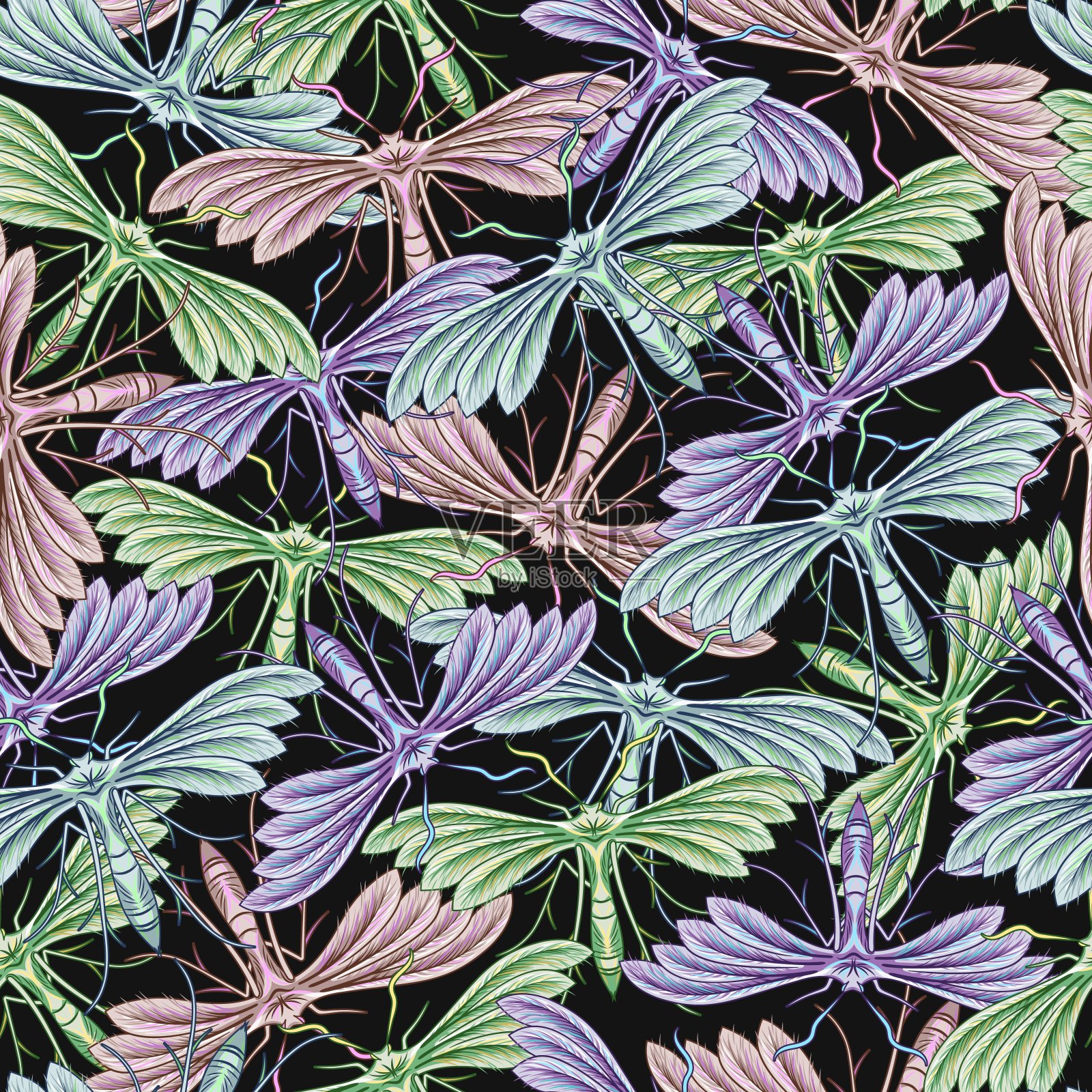 图案以白羽蛾、夜蝶为主插画图片素材