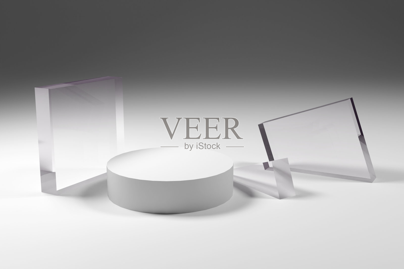 浅灰色柱式领奖台。模拟场景来展示产品。橱窗、店面、陈列柜。3 d渲染。照片摄影图片