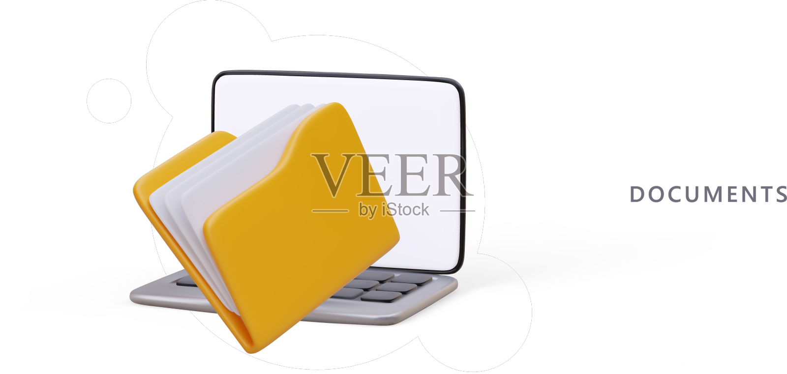 3d逼真的笔记本电脑和黄色文件夹设计元素图片