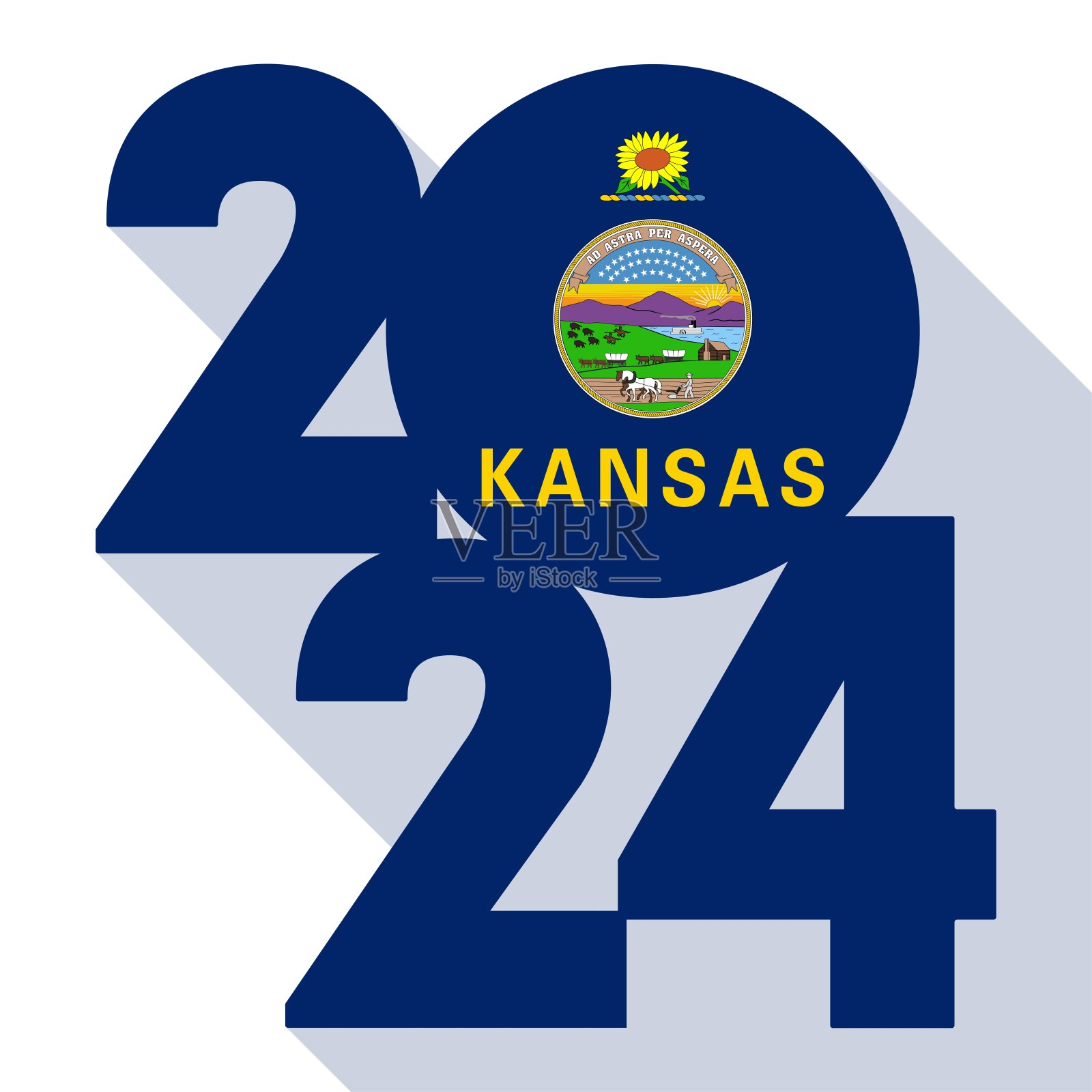 2024年的长影子旗帜,里面有堪萨斯州国旗。矢量插图。插画图片素材