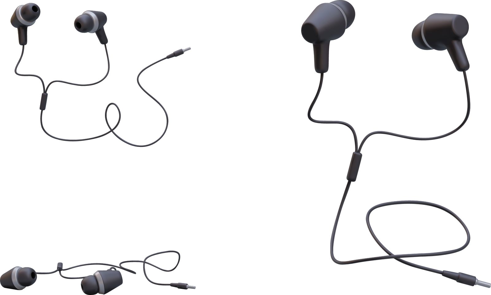 不同位置的黑色有线耳机设计元素图片