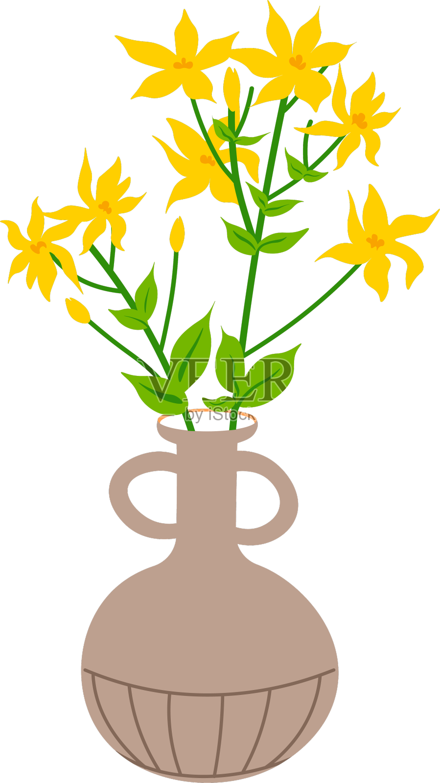 花瓶中盛开的野花、植被和植物设计元素图片